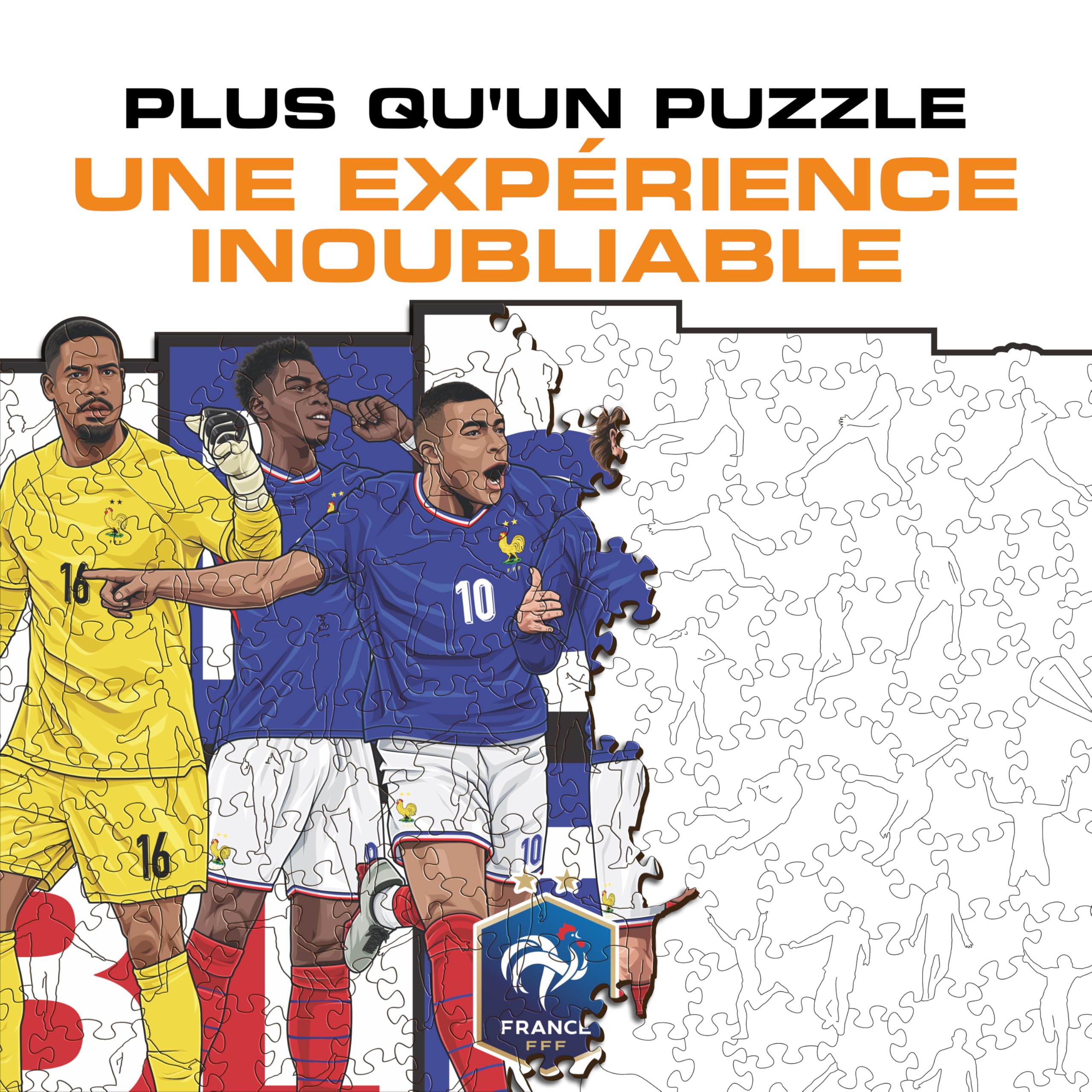 Iconic Puzzles - 6 Joueurs Équipe de France, Puzzle en Bois sous Licence Officielle, 100% Durable, Taille S, 150 pièces