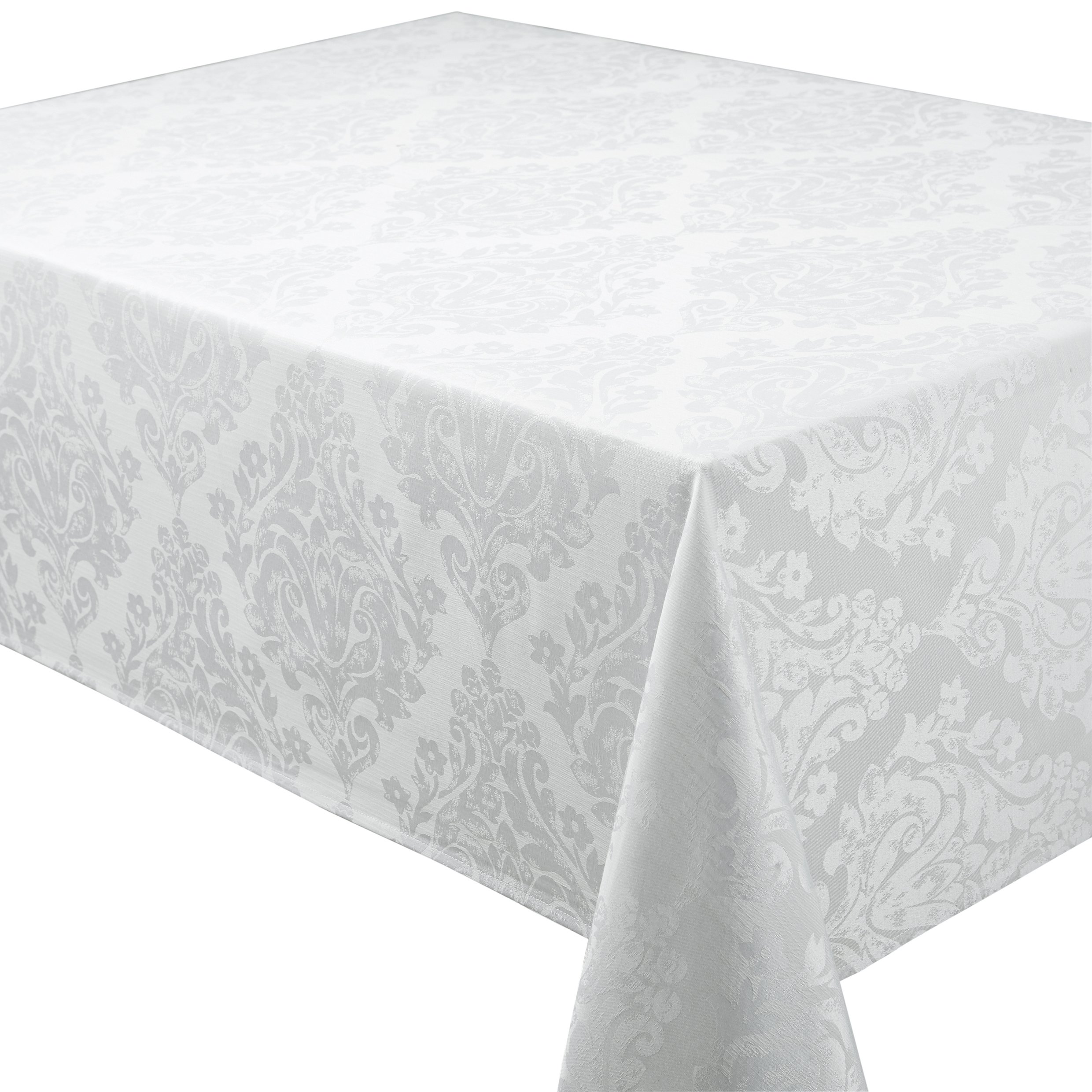 Palazzo Damask Snow (White) Christmas Rectangular Tablecloth Ideal For 6-8 Place Settings (70x90in-178x216cm Approx)