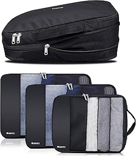 1DOT2 Koffer Packtaschen Set 4-teilig Koffer Organizer mit 50% Kompression Kleidertaschen Packwürfel kratzfest erweiterbar...