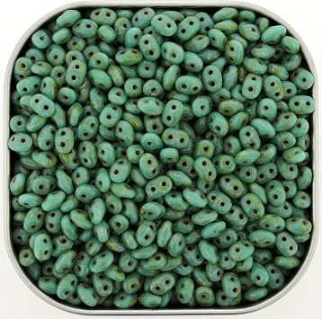 Czech SuperDuo Two-Hole Seed Crystal Beads 5.5x2.5mm Turquoise Green Travertin Dark 24 Gram