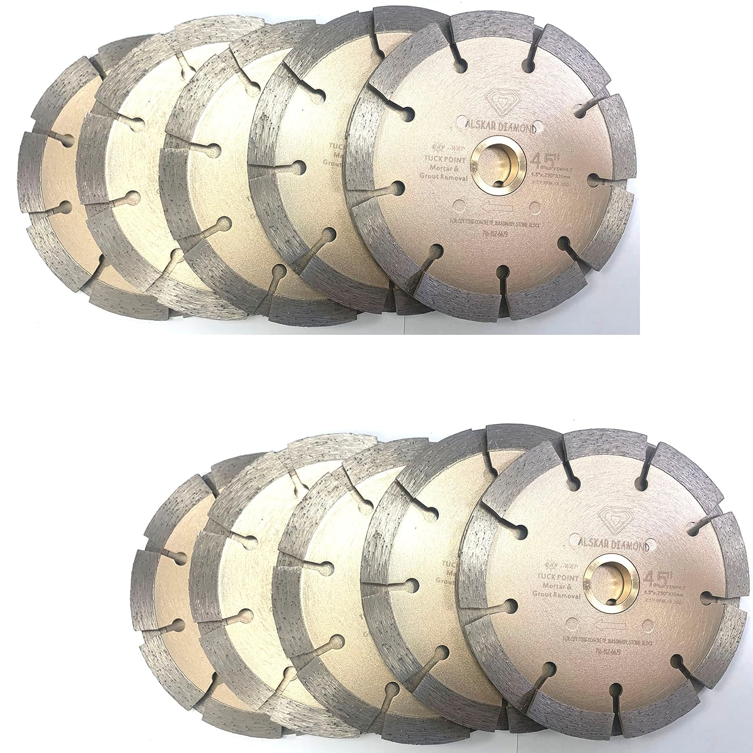 (10 pcs) ALSKAR DIAMOND ADKST 4-1/2 inch Standard Twin Tuck Point Blade Sintered Diffusion Bonded Dry or Wet Cutting for Mortar and Concrete (4-1/2" - 10 pcs)
