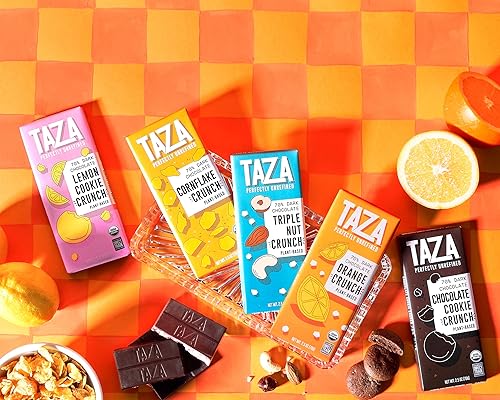 Miniatura 5 de Taza Chocolate Barras orgánicas lisas y crujientes 70% molidas en piedra, naranja crujiente, 2.5 onzas (10 unidades), veganas