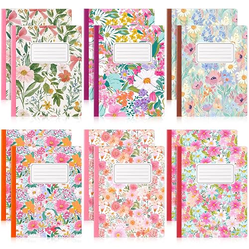 Resurhang 12 Floral Composition Notebooks College Ruled Notebook,Bright | 140