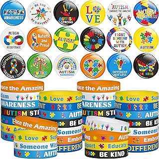 WATINC Ribbon Pins Accessories Set - 72Pcs Health Awareness Silicone Stretch Wristbands and Button Pin for Men Women