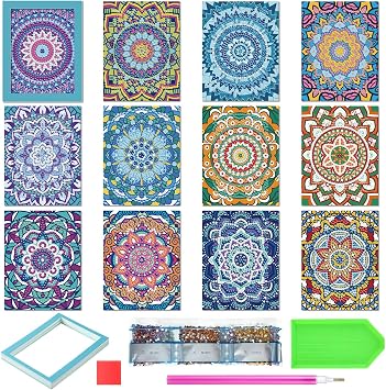 Saillong 24 Pcs Mandala Mini Diamond Painting Kits with Frames Set