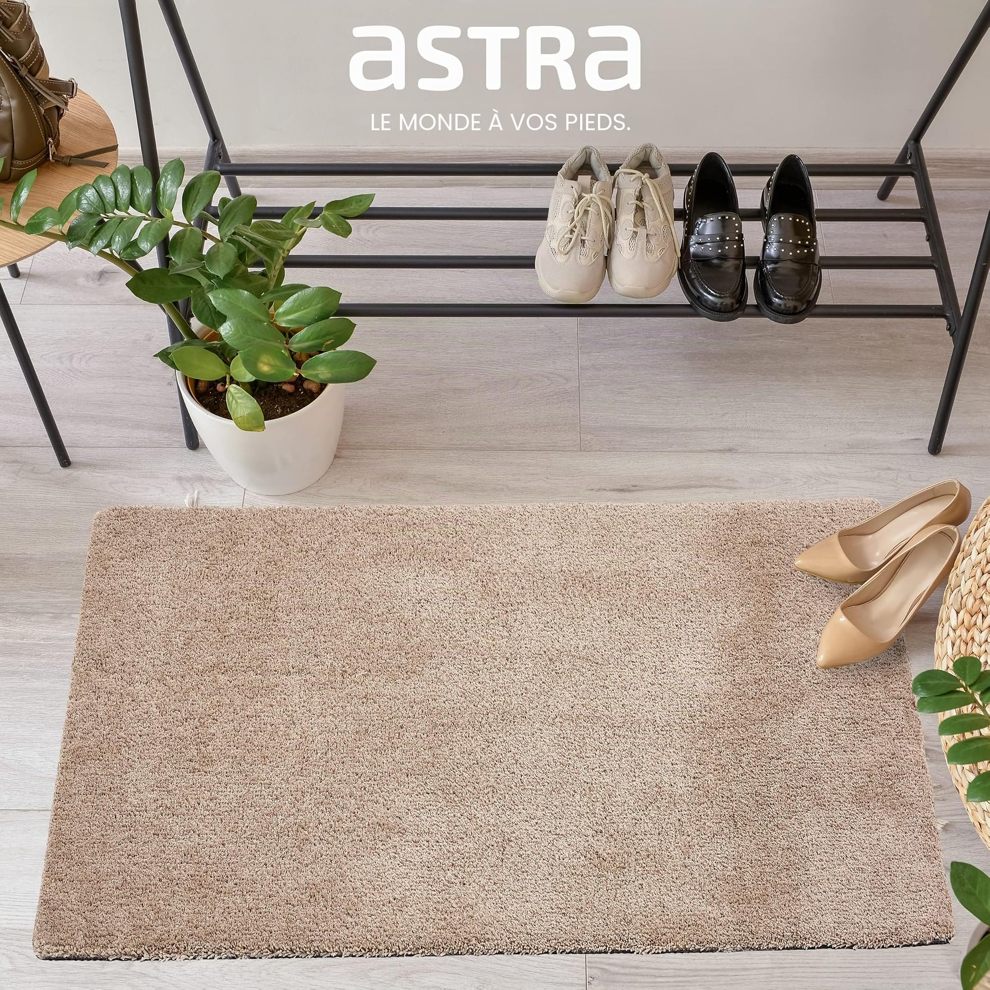 Astra Paillasson intérieur antidérapant - Tapis de propreté Facile d'entretien - Paillasson Lavable - Tapis de Porte très Absorbant Taupe 60x100 cm