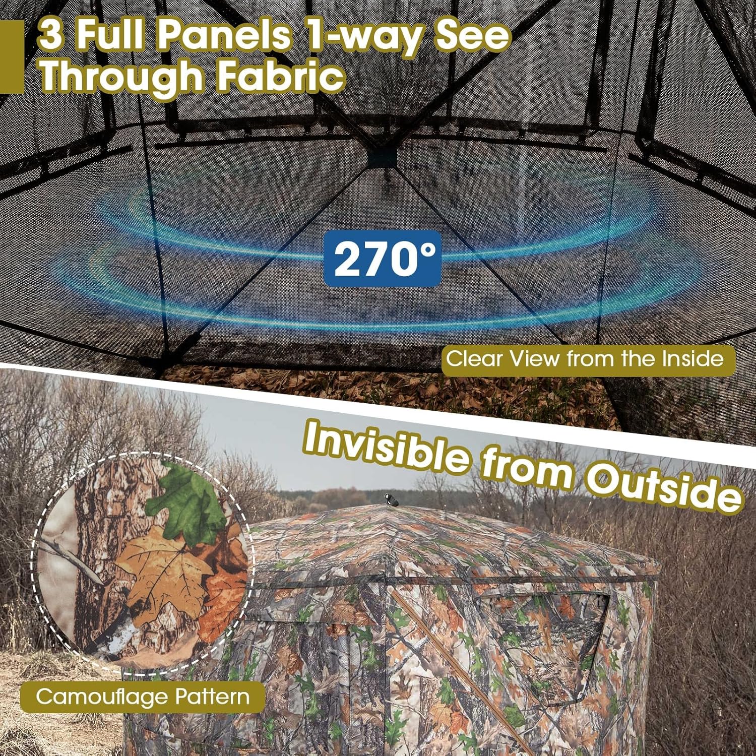 Hunting Blind Portable Pop Up Ground Tent 2-3 Person w/Carry Bag Storage Pocket