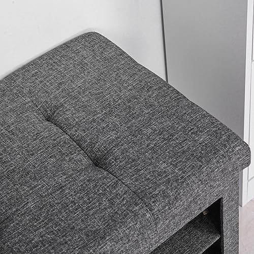 Miniatura 9 de HOMCOM Moderno banco plegable de almacenamiento de zapatos con tapa abatible, banco otomano para dormitorio y pasillo con 9 cubos, gris