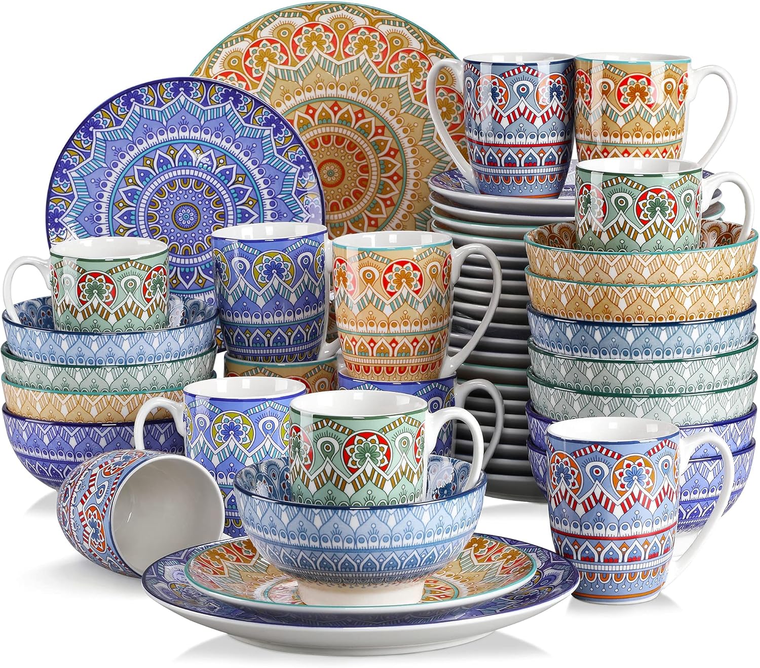 vancasso 48 Pieces Porcelain Dinner Set for 12 - Mandala Dinnerware ...