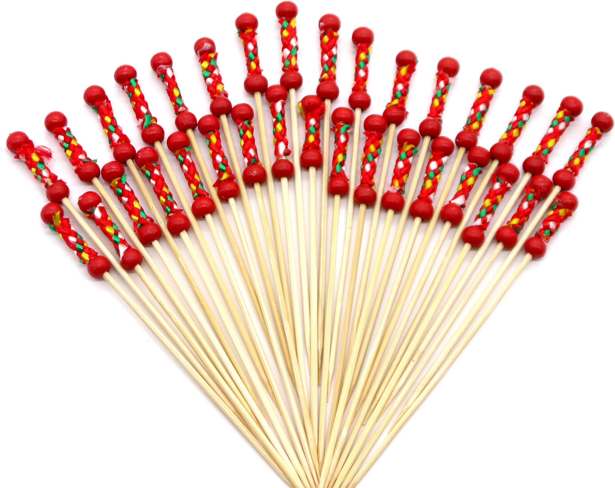 PuTwo Cocktail Picks Handmade Toothpicks 4.7โ 100ct Red Beads with Rope