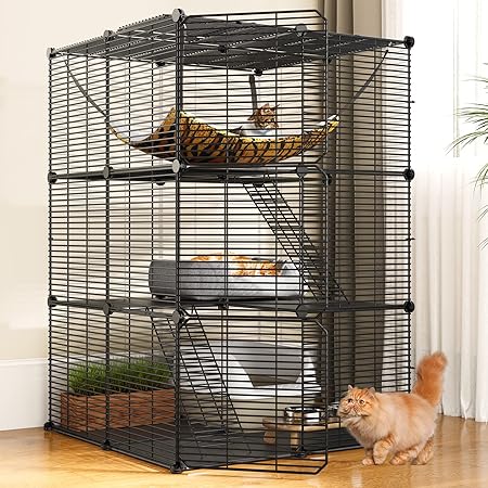 YITAHOME Cat Cage Indoor Cat Enclosures DIY Cat Playpen Metal Kennel with Extra Large Hammock for 1-2 Cats, Ferret, Chinchilla, Rabbit, Small Animals