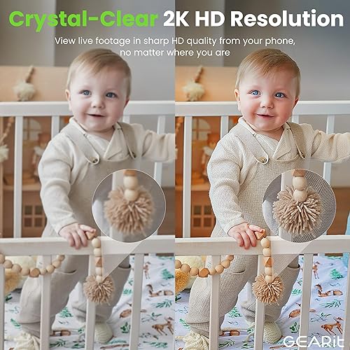 Miniatura 4 de GEARit Monitor de bebé con cámara y audio de video 2K con detección de movimiento y llanto, audio de 2 vías fácil configuración WiFi, monitoreo