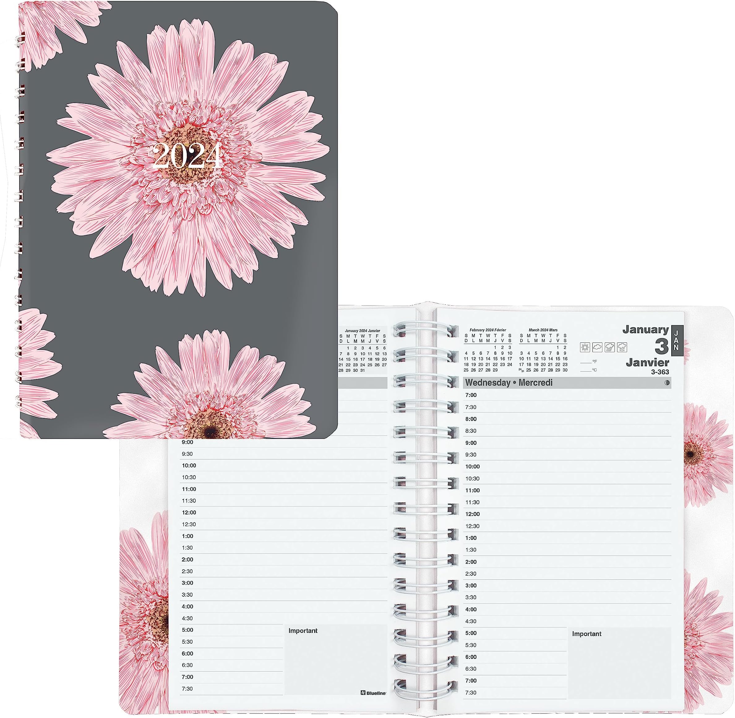 Blueline 2024 Pink Essential Daily Planner, Appointment Book, 12 Months ...