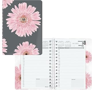Blueline 2024 Pink Essential Daily Planner, Appointment Book, 12 Months, January to December, Twin-Wire Binding, 8" x 5", Bilingual, Pink Daisy (C1504W.95BT-24)