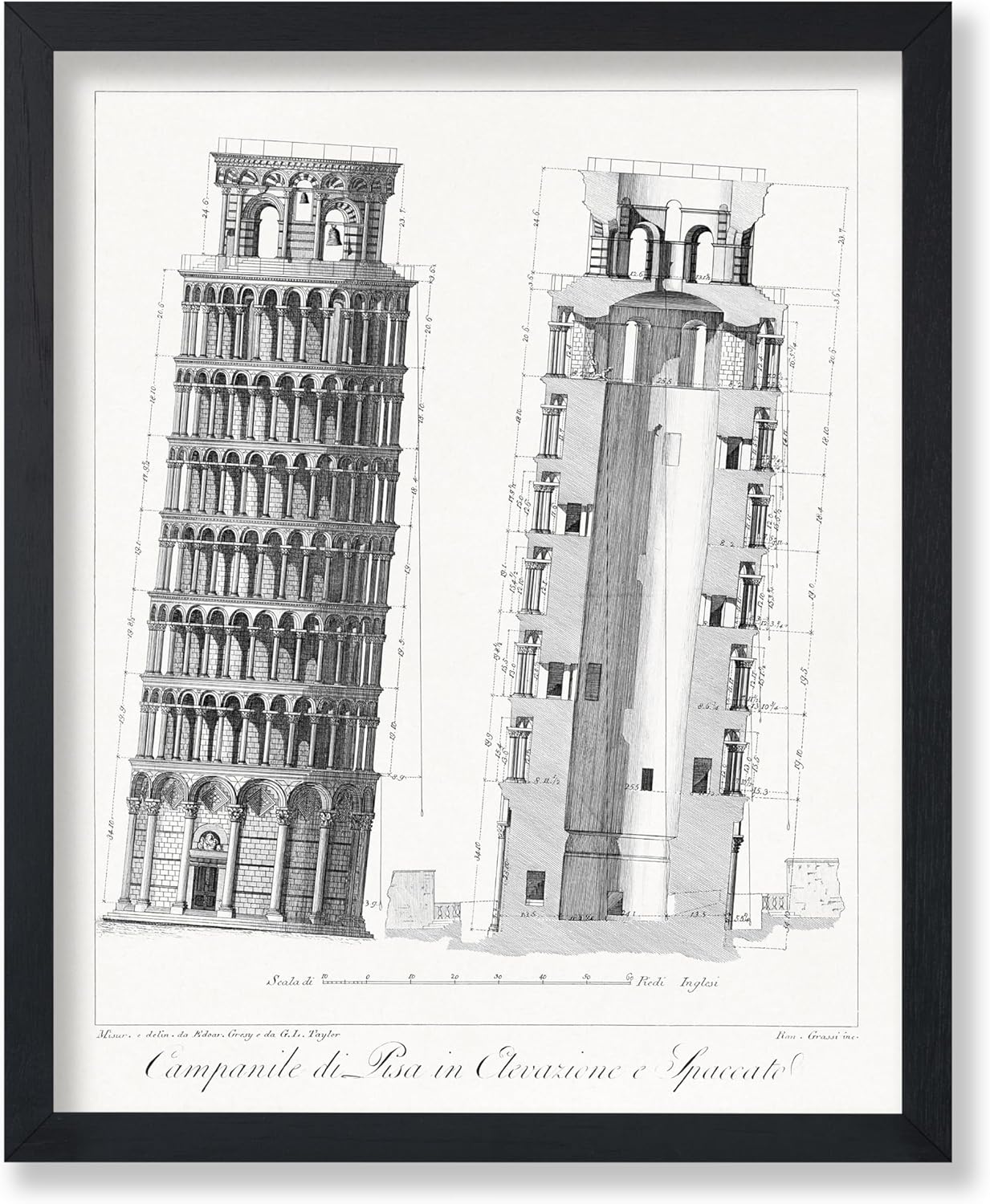 Poster Master Vintage Illustration Poster - Retro Minimalist Print - Leaning Tower of Pisa, Blueprint, Aesthetic - Gift for Architect, Friend - Wall Decor for Home, Office, 24x32 Unframed Wall Art
