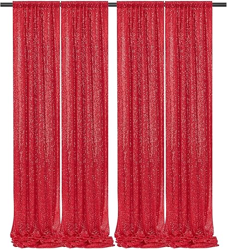 Cortina tipo telón de lentejuelas rojas con purpurina de 8 x 10 pies para fiesta, cumpleaños, boda, fotografía, decoración del hogar, no se