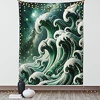 Vista 39 de Ambesonne Tapiz de naturaleza, silueta de oso salvaje en el bosque de la selva en la noche oscura, ilustración para colgar en la pared para Verde