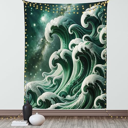 Miniatura 39 de Ambesonne Tapiz de naturaleza, silueta de oso salvaje en el bosque de la selva en la noche oscura, ilustración para colgar en la pared para Verde