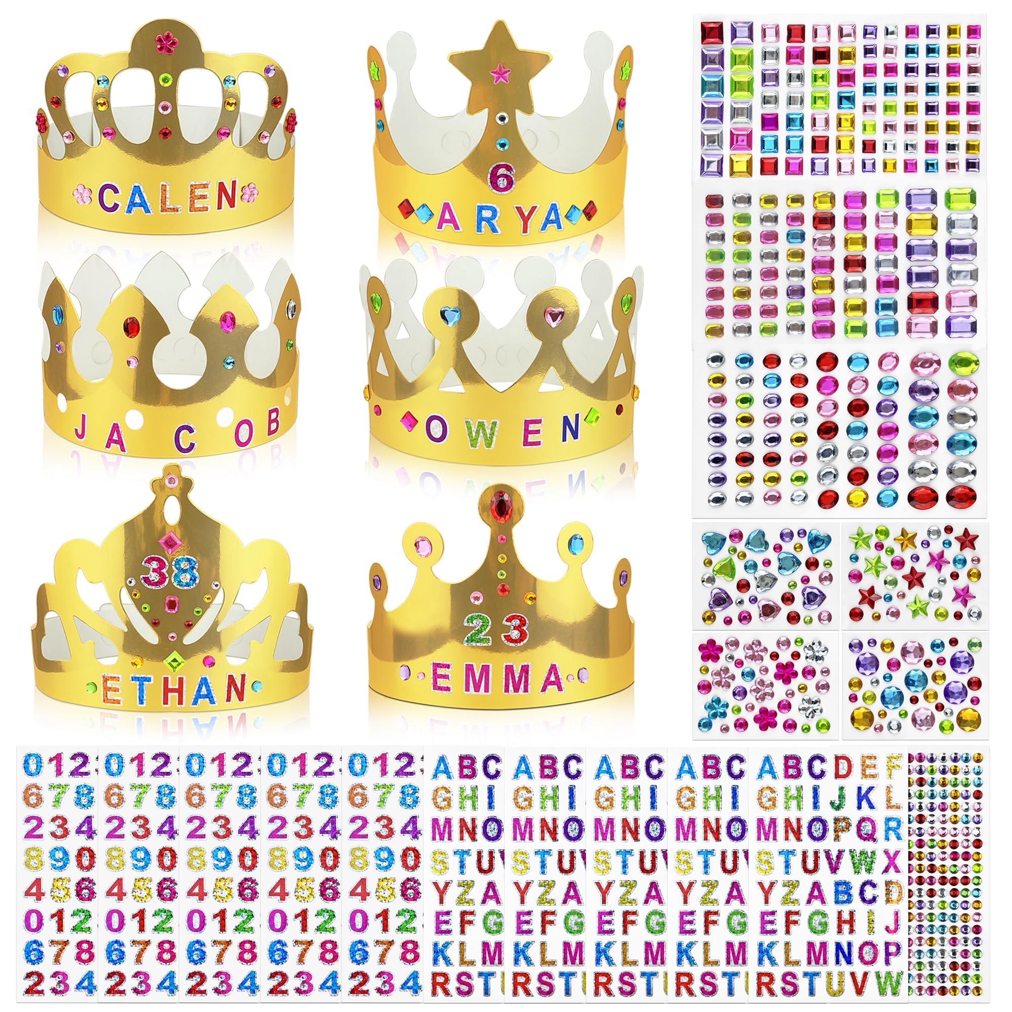 SPFYunion 53 PCS Paper Crowns with Stickers DIY Your Own Princess Crowns Bulk for Birthday Baby Shower Wedding Party Supplies