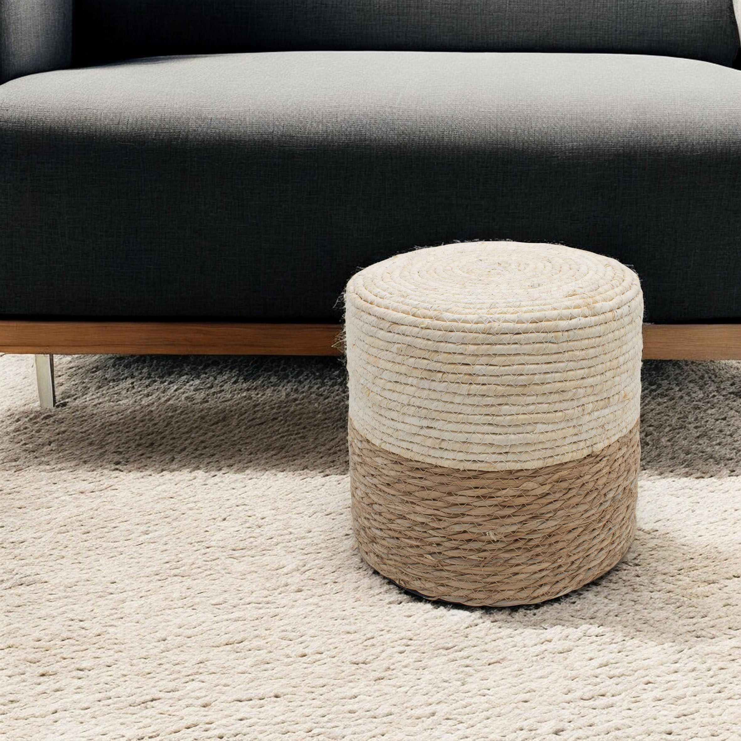 Taburete de junco de mar vintage natural, 30 cm, fibra natural, puf bohemio de yute, reposapiés, taburete, cojín de asiento