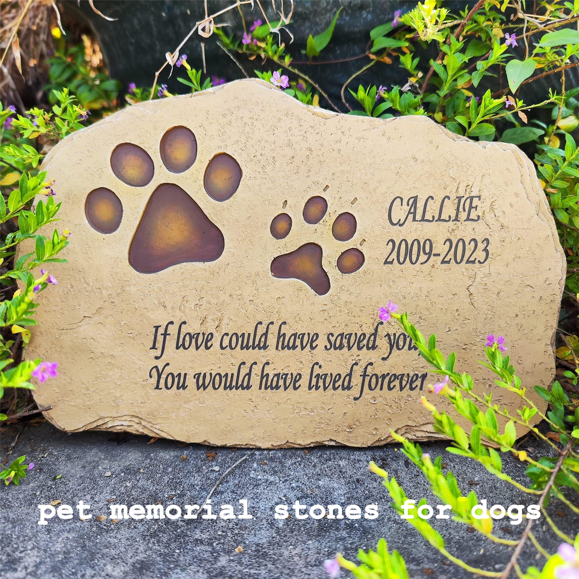 Jetec Pet Memorial Stone - 11x7.5 Inch Resin Garden Grave Marker With Paw Print, Sympathy Gift For Dog Or Cat Loss