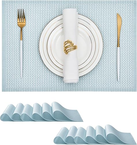 Miniatura 52 de Leetaltree juego de 6 manteles individuales de lentejuelas doradas de lujo - impermeables y lavables para boda, aniversario, uso diario - decoración