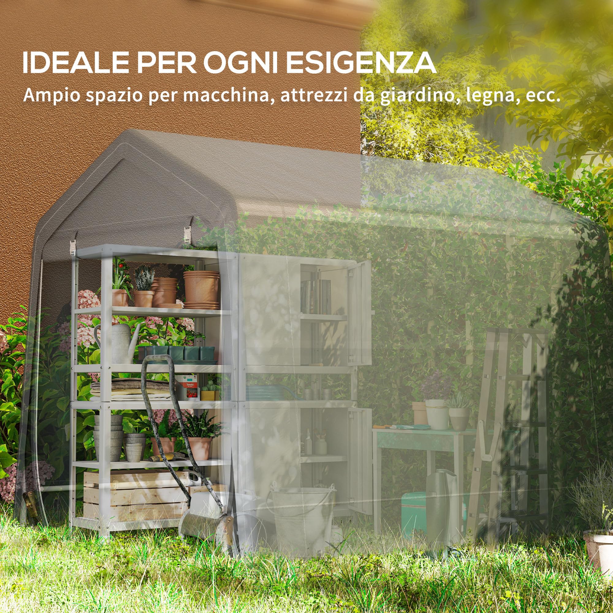 Outsunny Garage Moto per Esterno 2.4x2m, Tenda in Metallo e Tessuto PE, Grigio Scuro