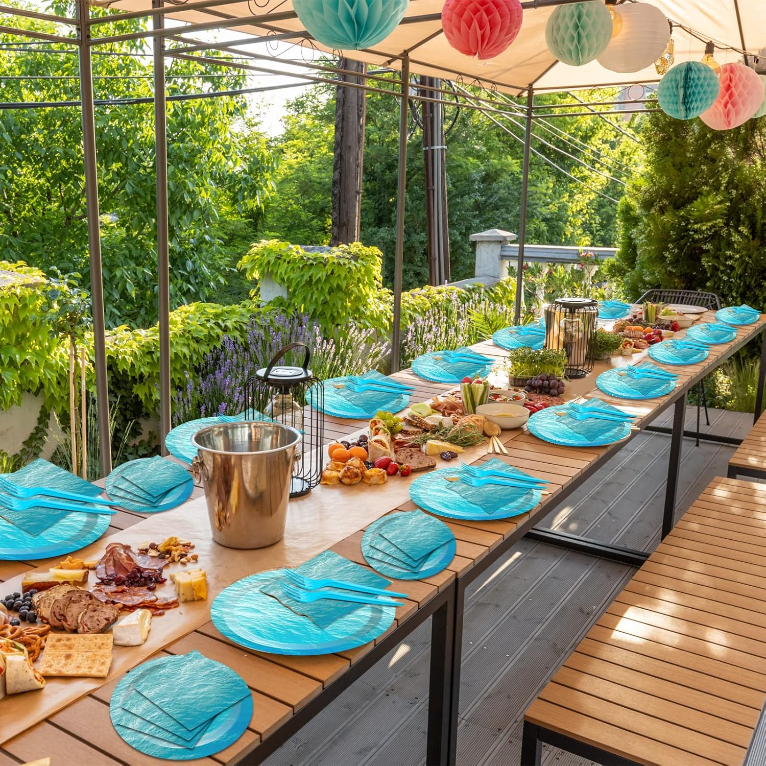 200 PCS Ocean Themed Paper Plates and Napkins Under the Sea Party Decorations Sea Waves Birthday Dessert Plates Supplies Tableware Set for Men Women Boy Girl Birthday Baby Shower Serve 50 Guests - Image 5