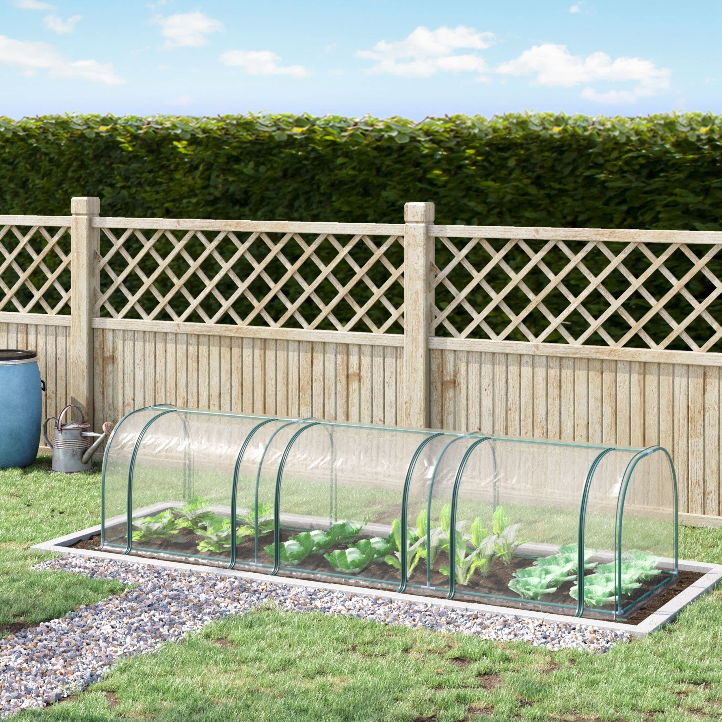 Outsunny Serra da Giardino a Tunnel con 3 Porte Avvolgibili in Acciaio e PVC Trasparente 350 x 100 x 80 cm