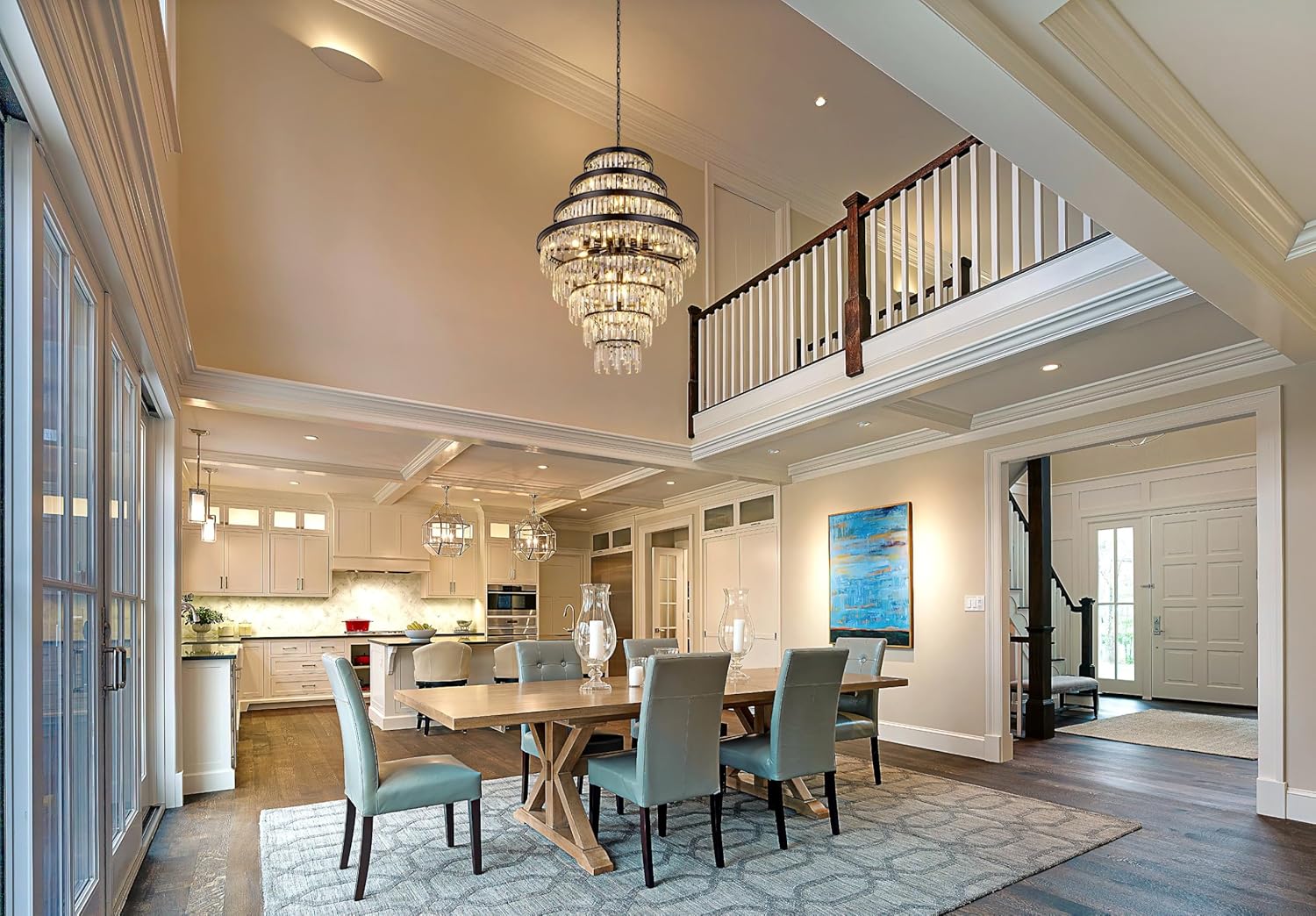 Wellmet Luxury 8-Tier Crystal Chandelier, Black Large Crystal Chandelier, for Living Room, Dining Room, Porch, Entryway, Hallway, Restaurant, 31''W