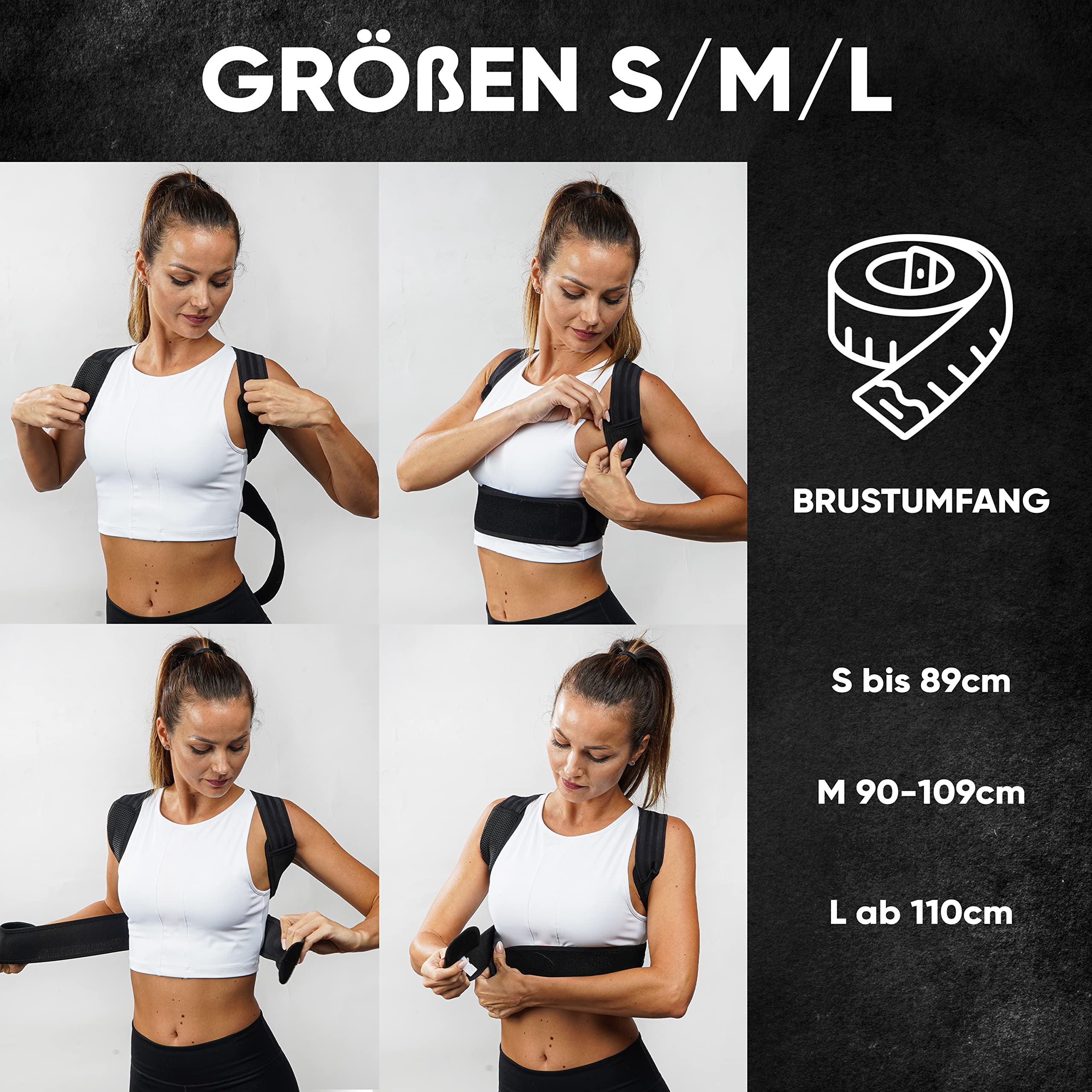 Haltungskorrektur für Männer und Frauen - 3 in 1 -Rückenbegradiger und Rückenstütze für eine perfekte Haltung und Schulterschmerzen -Verstellbarer Schultergurt mit Fitnessband und Premium Videokurs(M)