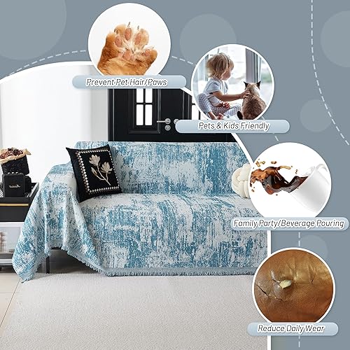 Miniatura 3 de MYSKY HOME Funda de sofá para sofá seccional, protector de muebles geométrico salvia, lavable para perros, gatos y mascotas, 3 asientos, 91 x 150