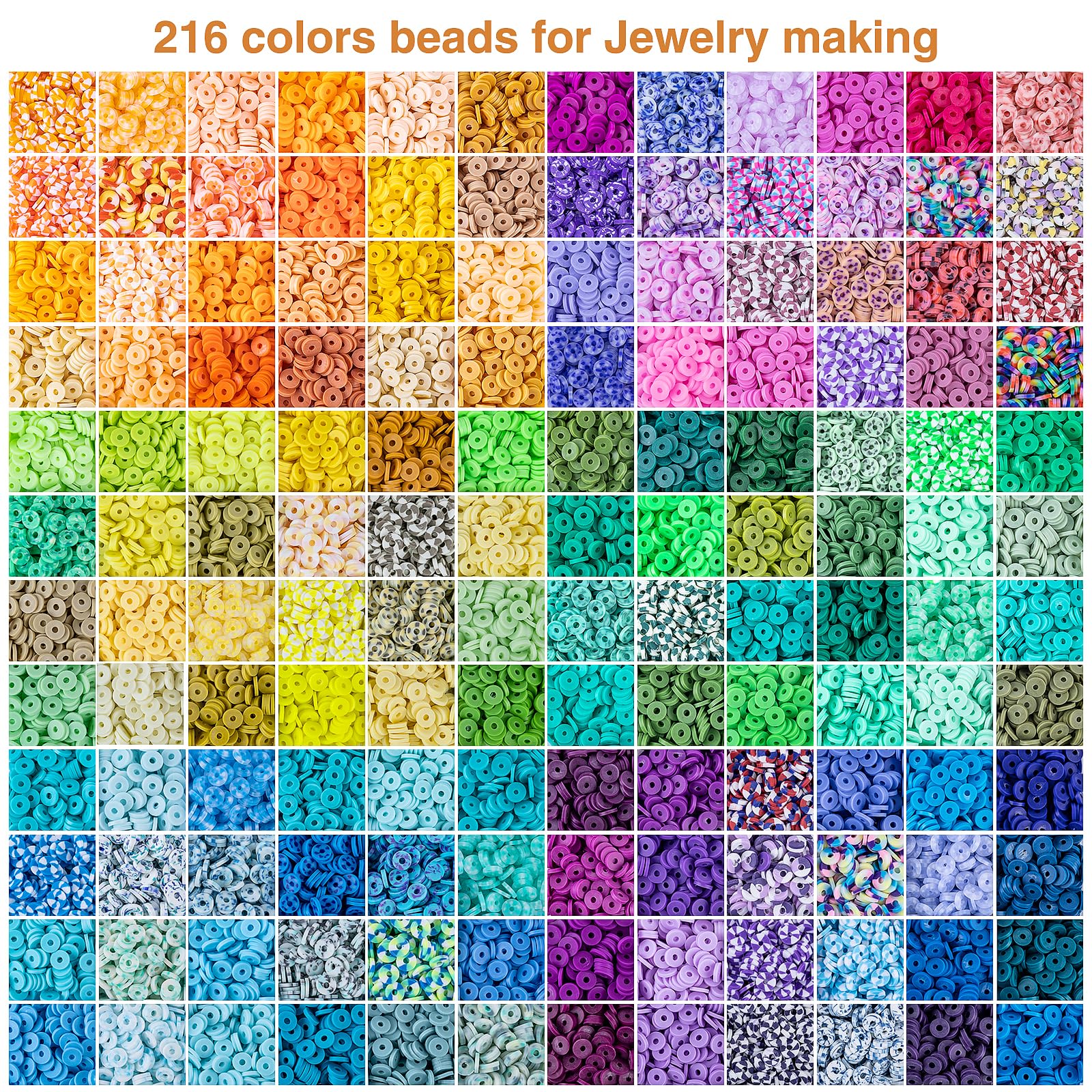 XSEINO 46000Pcs Clay Beads Bracelet Making Kit - 216Colors 10Boxes Polymer Clay Beads, 5 Styles Letter Beads?with Rich Jewelry Making Accessories and 3 Rolls Crystal Cord, for Crafts Christmas Gifts