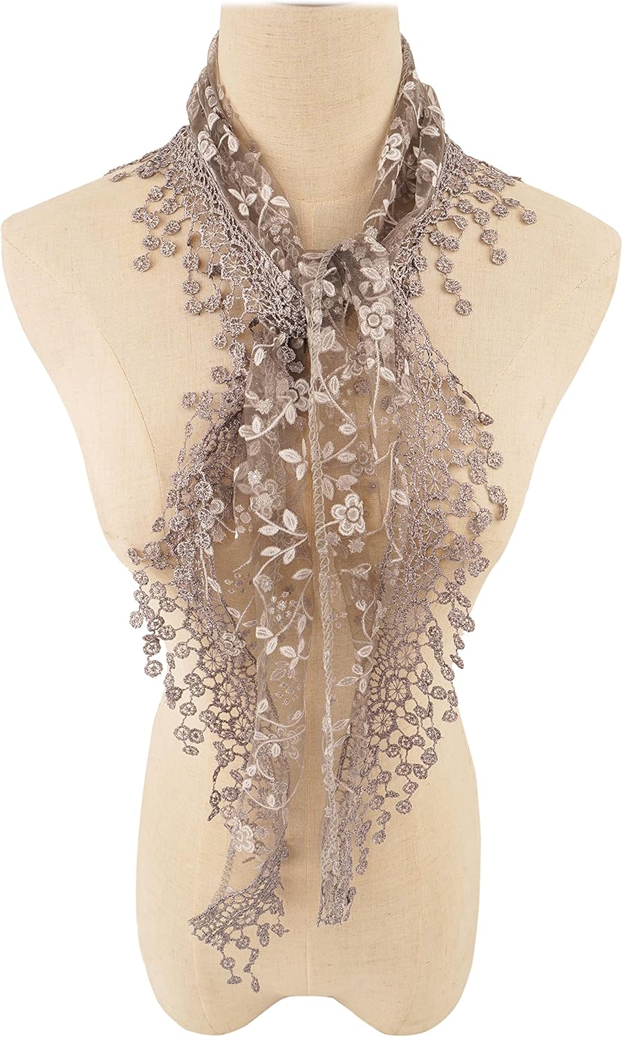 YOUR SMILE Lightweight Soft Leaf Lace Fringes Triangular Floral Fashion Towel Scarf Wrap for Women - Image 3