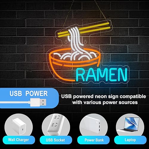 Miniatura 5 de Letrero de neón de ramen, luz LED para decoración de pared, regulable, restaurante, ramen, tienda, luces de neón LED alimentadas por USB, letreros