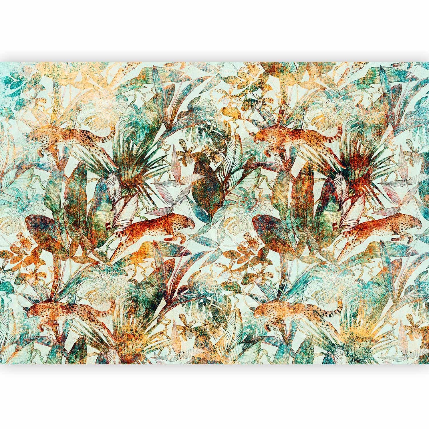 artgeist Wall Mural Jungle 118x83 in - Non-Woven Wallpaper Fleece Wall Decor Photo Print Picture Image Design Vintage Animals Tiger Like Painted b-A-10089-a-c