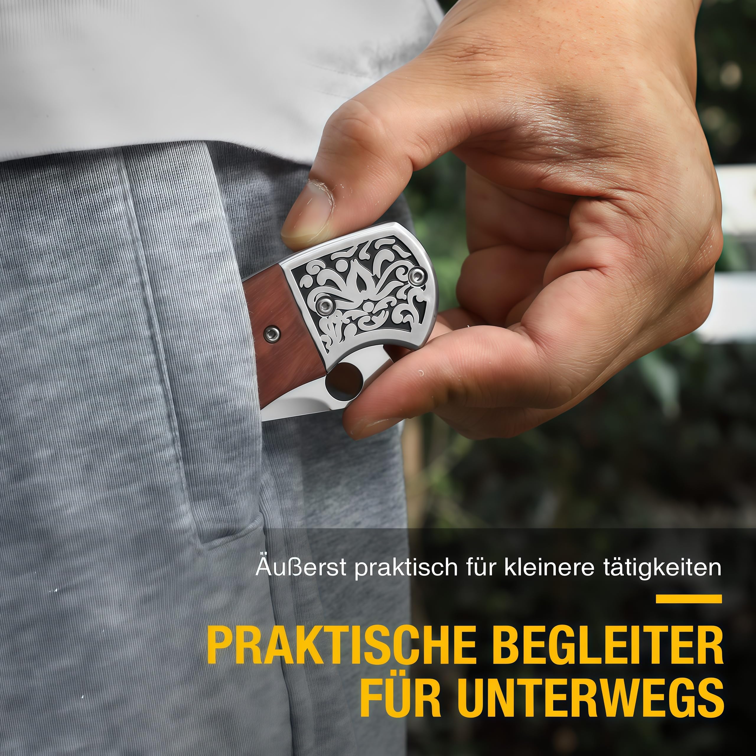 Omesio Mini scyzoryk składany dwuręczny breloczek Mały ostry nóż do kluczy, drewniany uchwyt (B- Spiczasty - Czerwony)