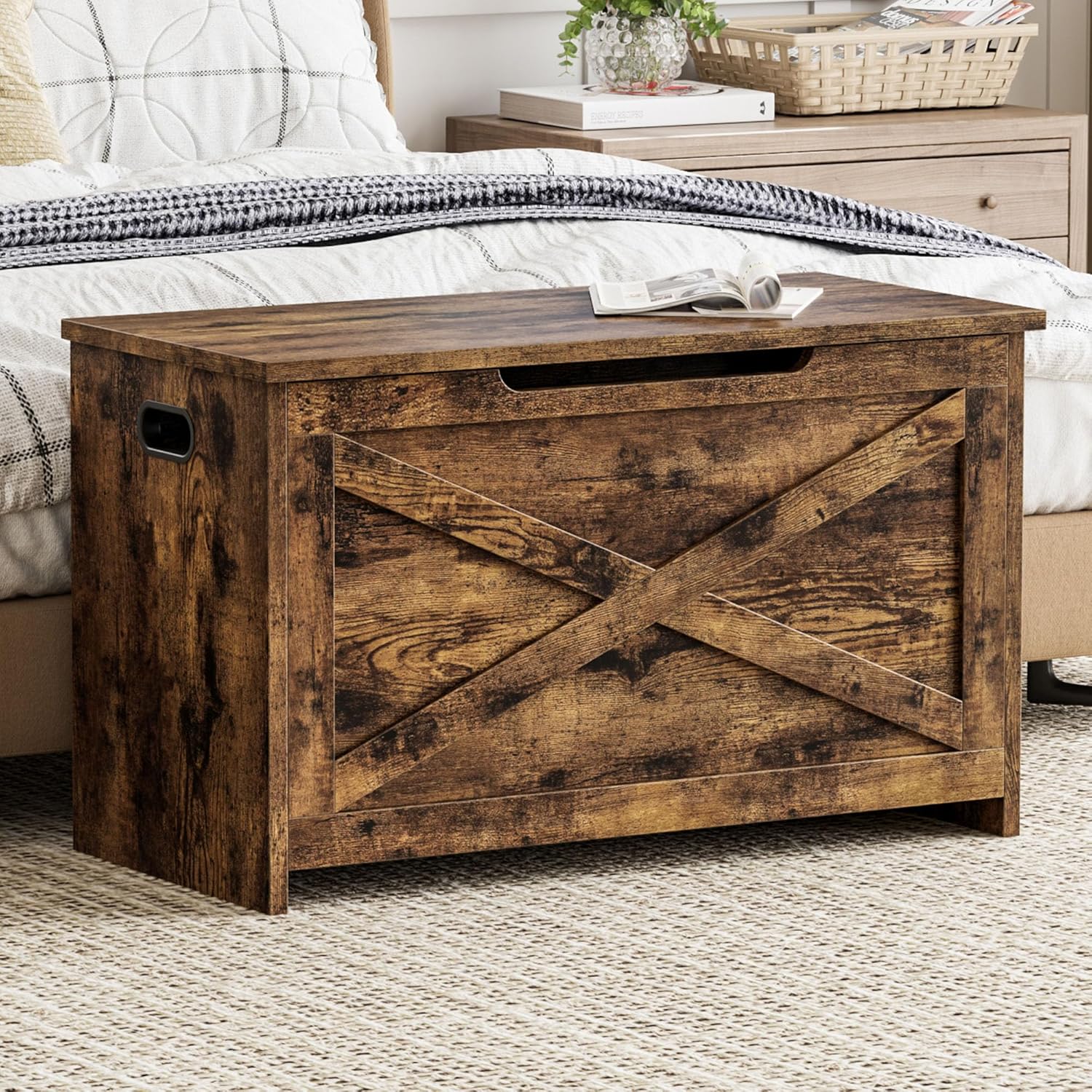 GarveeHome 30 in Storage Chest, Wooden Storage Bench with Safety Hinge, Easy Assembly, Large Shoe Bench for Entryway, Living Room, Bedroom