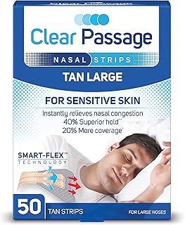 Clear Passage Nasal Strips Large, Tan, 50 ct | Works Instantly to Improve Sleep, Reduce Snoring, & Relieve Nasal Congestio...