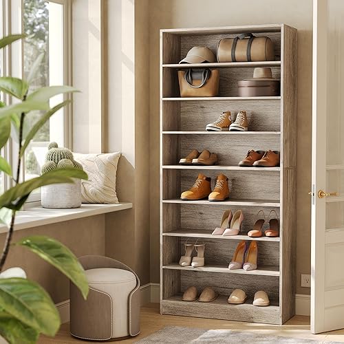 Miniatura 4 de LITTLE TREE Zapatero alto de 9 niveles con estante de almacenamiento abierto para entrada, 40-45 pares de gabinetes de almacenamiento independientes