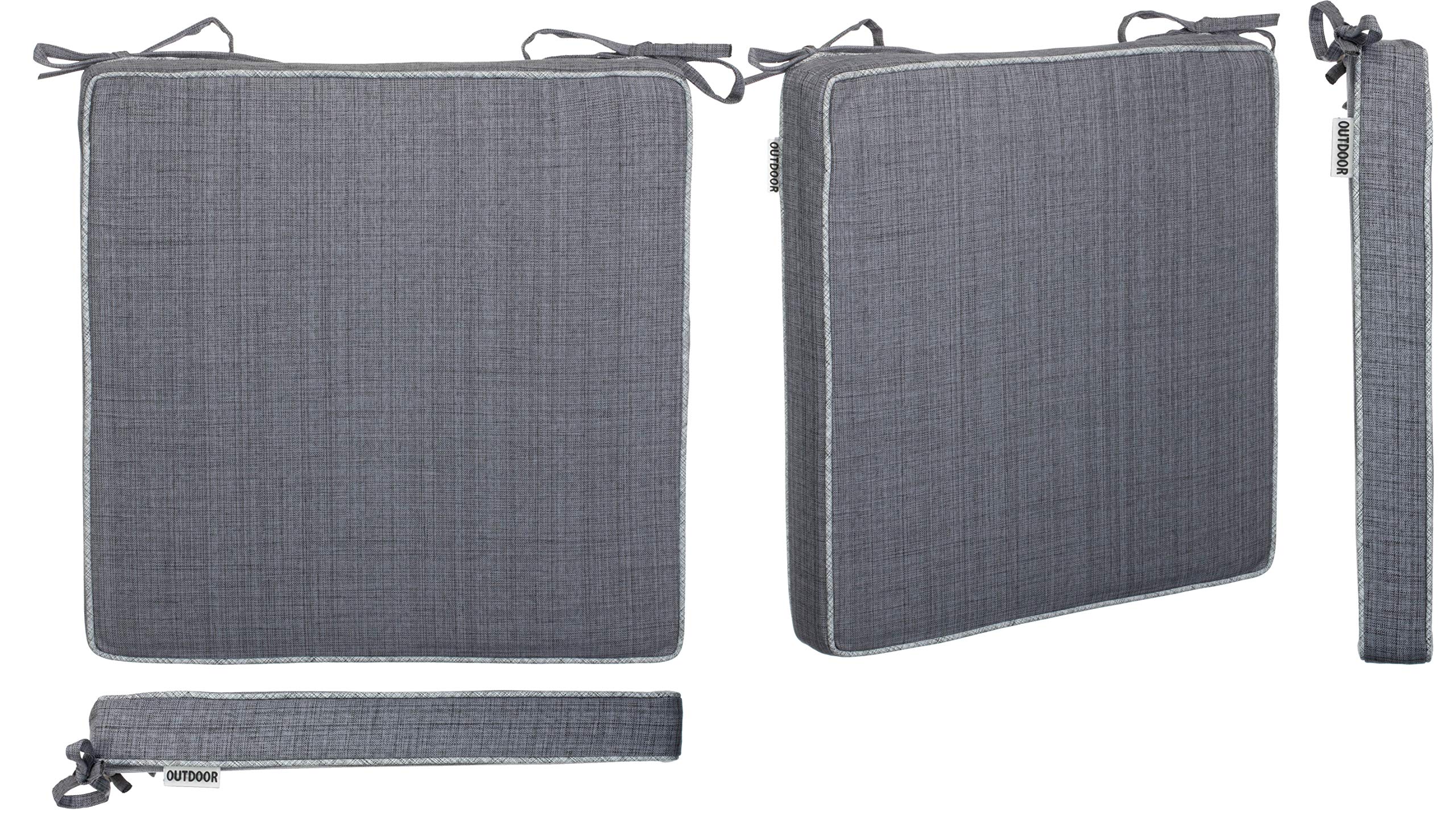 Brandsseller Lot de 4 Coussins de Chaise 40x40x4 cm - Galette de Chaise hydrofuge et anti-salissure avec Liens en aspect Lin – pour l’intérieur et l’extérieur – Cuisine, Terrasse, Jardin – Gris