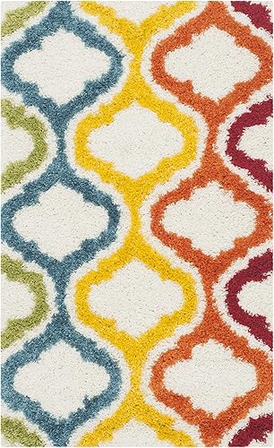 SAFAVIEH Colección Kids Shag - Alfombra decorativa de 2 pies 3 pulgadas x 5 pies, color marfil y multicolor, diseño arcoíris, no desprende pelusa y