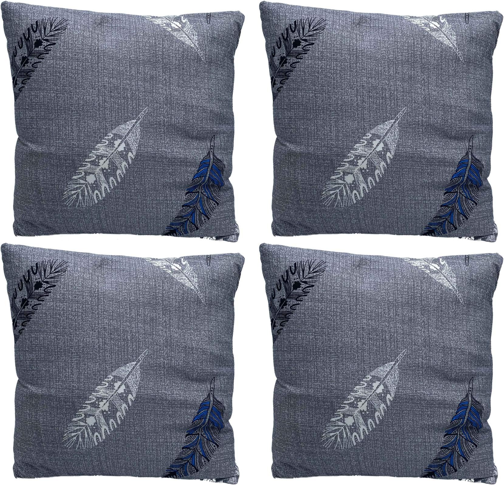 House of Quirk Polyester Throw Pillow Case Cushion Cover Home Sofa Decorative (16.5x16.5 inch, Grey Fern) -Pack of 4