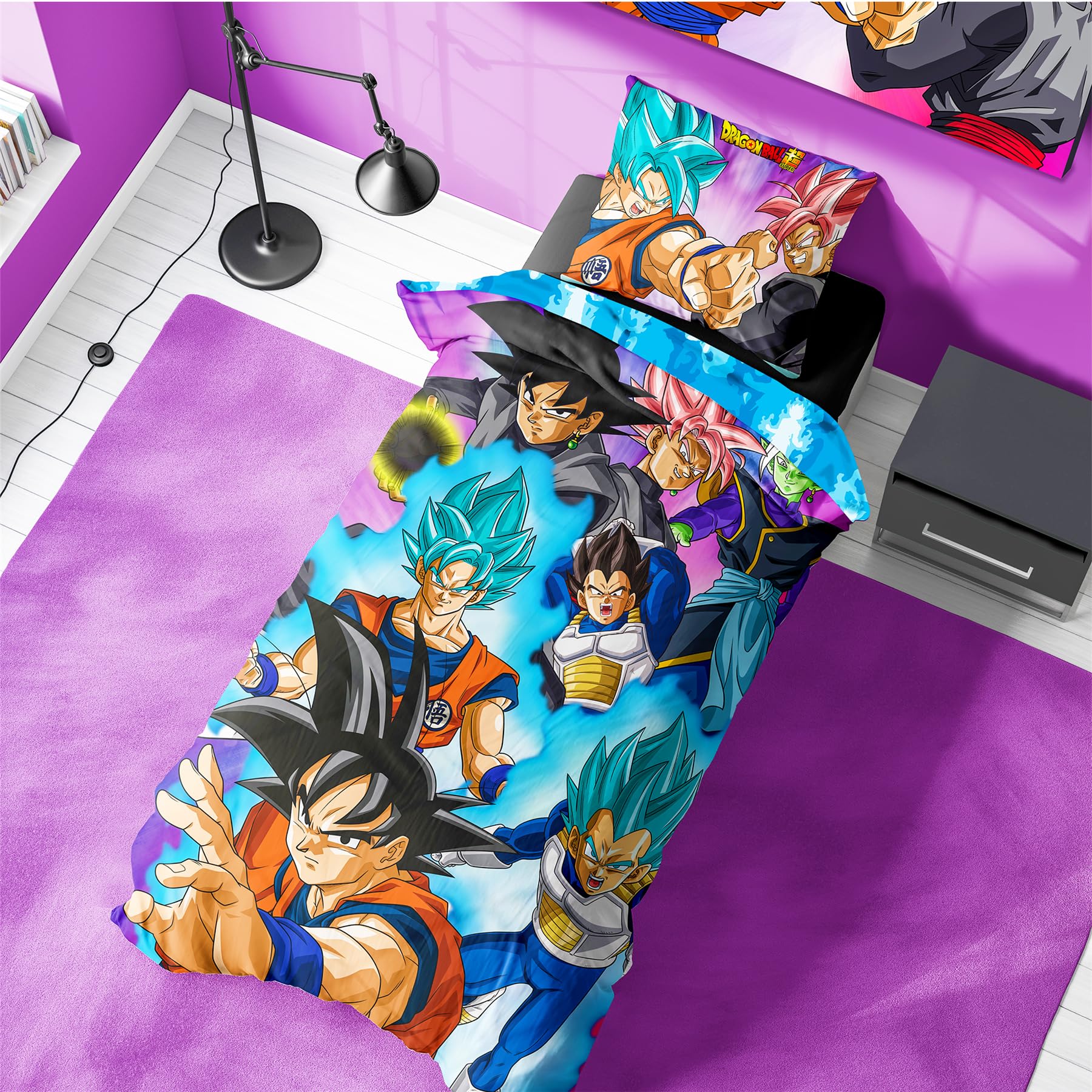 Halantex Goku And Vegeta Design Official Dragon Ball Super Single Reversible Duvet Set – 135 X 200 Cm With Pillowcase – Bold Design Featuring Goku And Vegeta For Dragon Ball Fans, Machine Washable