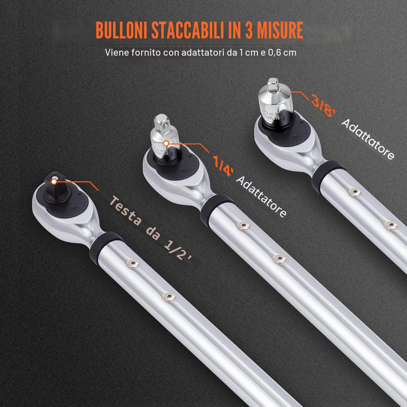 VEVOR Chiave Dinamometrica 1/2" Forza Torsione 34-340Nm Kit di Chiave Dinamometrica da Officina per Auto Moto Lettura Digitale Schermo LED Precisione ±2%, Kit di Chiave Torsiometrica 1/2" per Veicoli