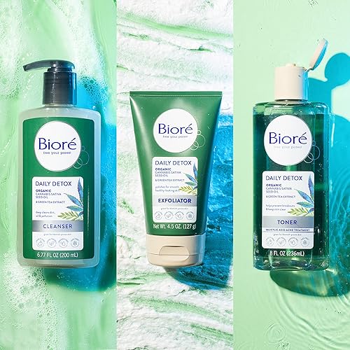 Miniatura 5 de Bioré Detox Face Wash, limpiador facial para acné para piel propensa a imperfecciones, limpiador de desintoxicación diario, con aceite de cáñamo