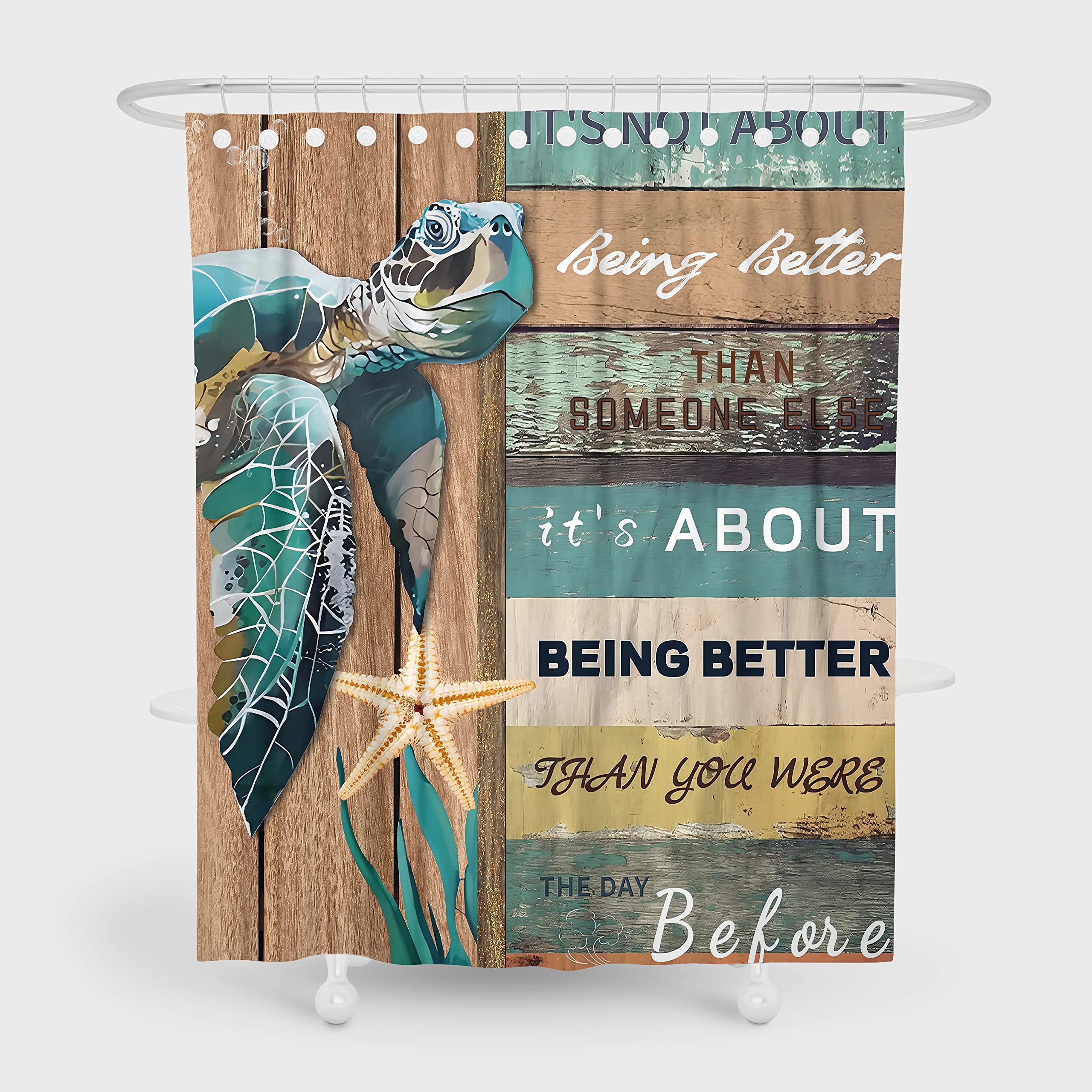 JDMYCYCQXF Funny Quotes Shower Curtain Rustic Wooden Beach Ocean Funny