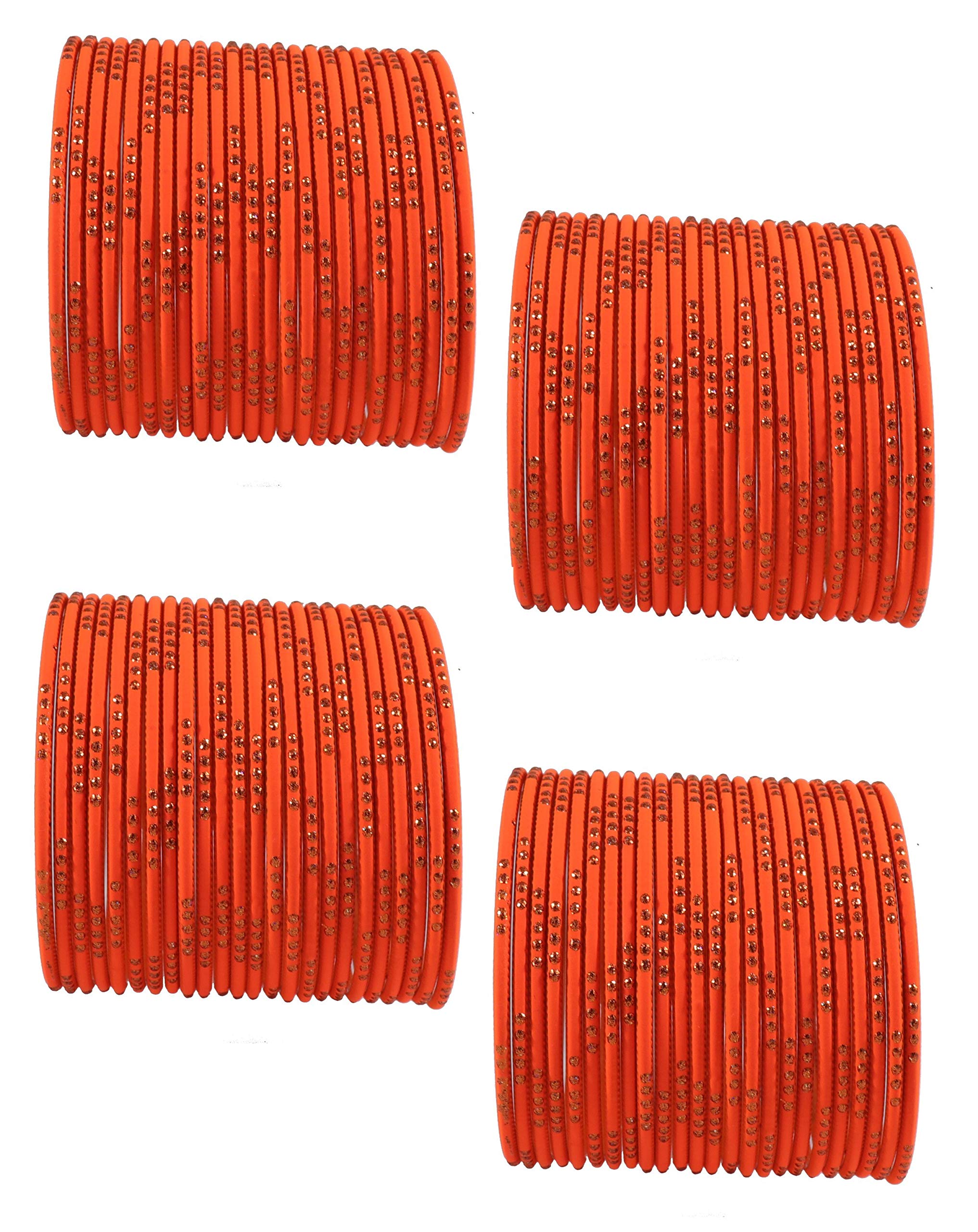 ZULKA Non-Precious Metal with Glitter Polka and Cutting Design Glossy Finished Bangle Set For Women and Girls, (Orange_2.8 Inches), Pack Of 96 Bangle Set