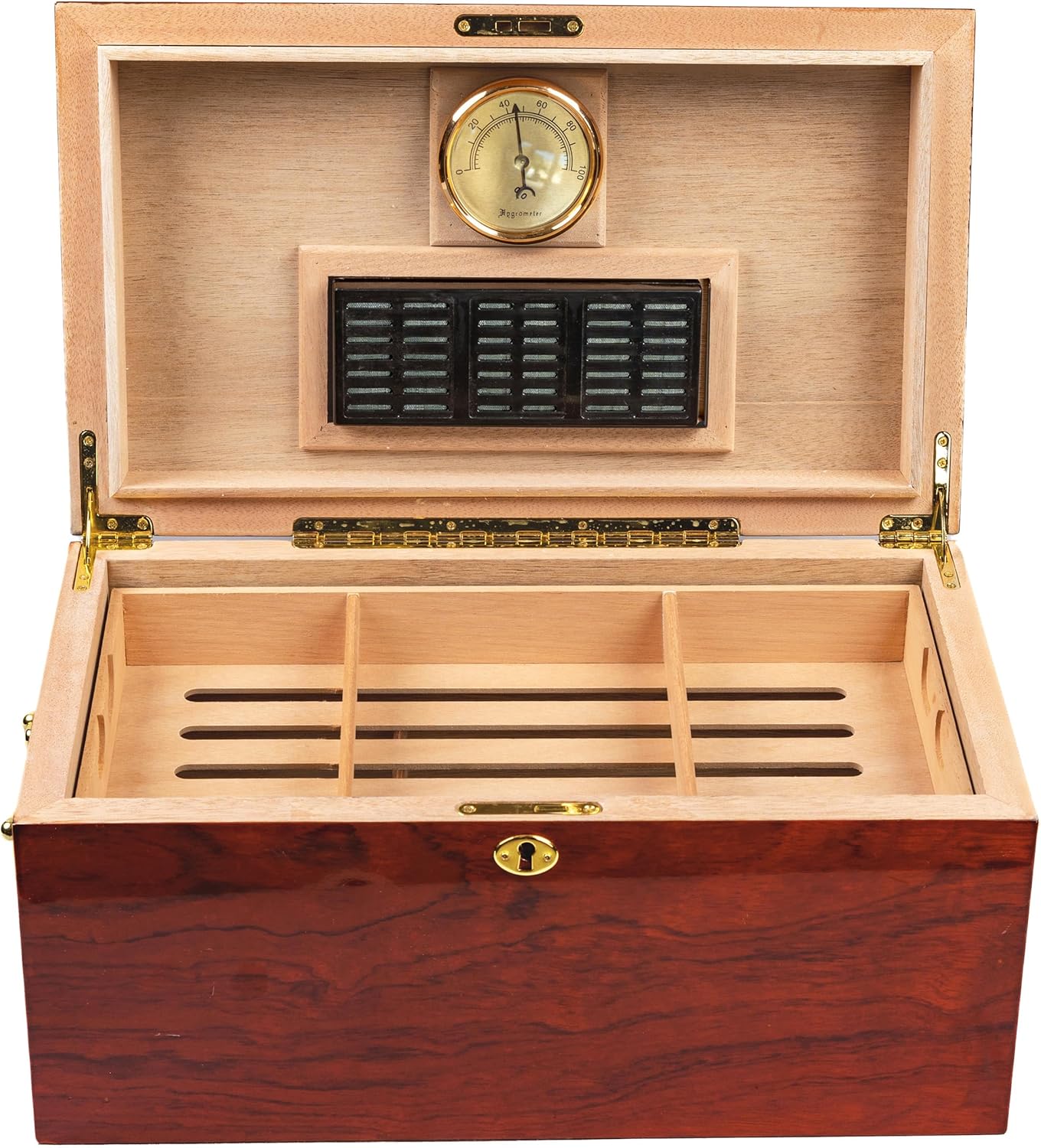 Prestige Import Group The Broadway Arch Top Cigar Humidor - Up to 150 Cigar Capacity - Color: Lacquer Burl w/Mappa Wood Inlay