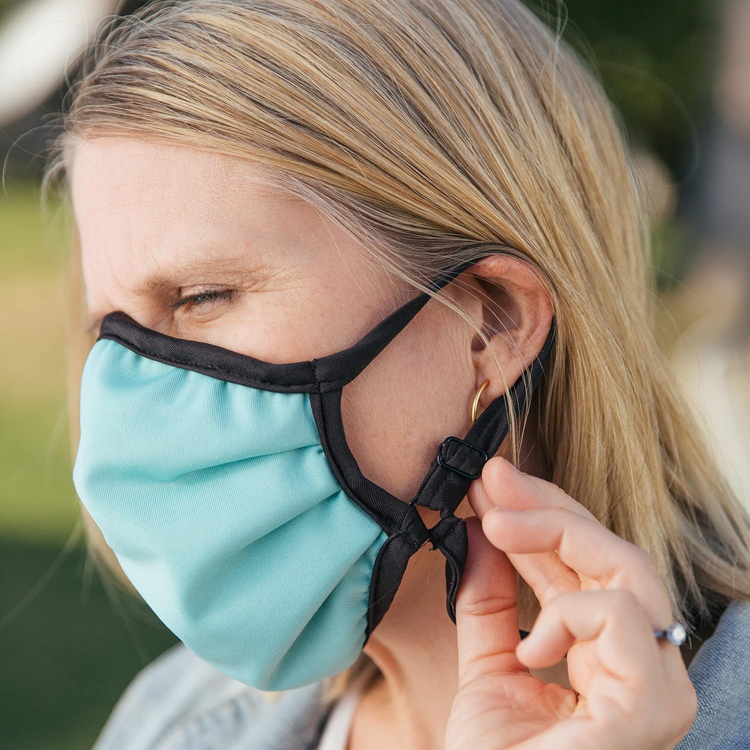 LA Linen Face Mask, Supreme Style 9x9 size, 3 Layered, 98.8% BFE Rated, Adjustable Ear Loop, Neck Strap, Mint